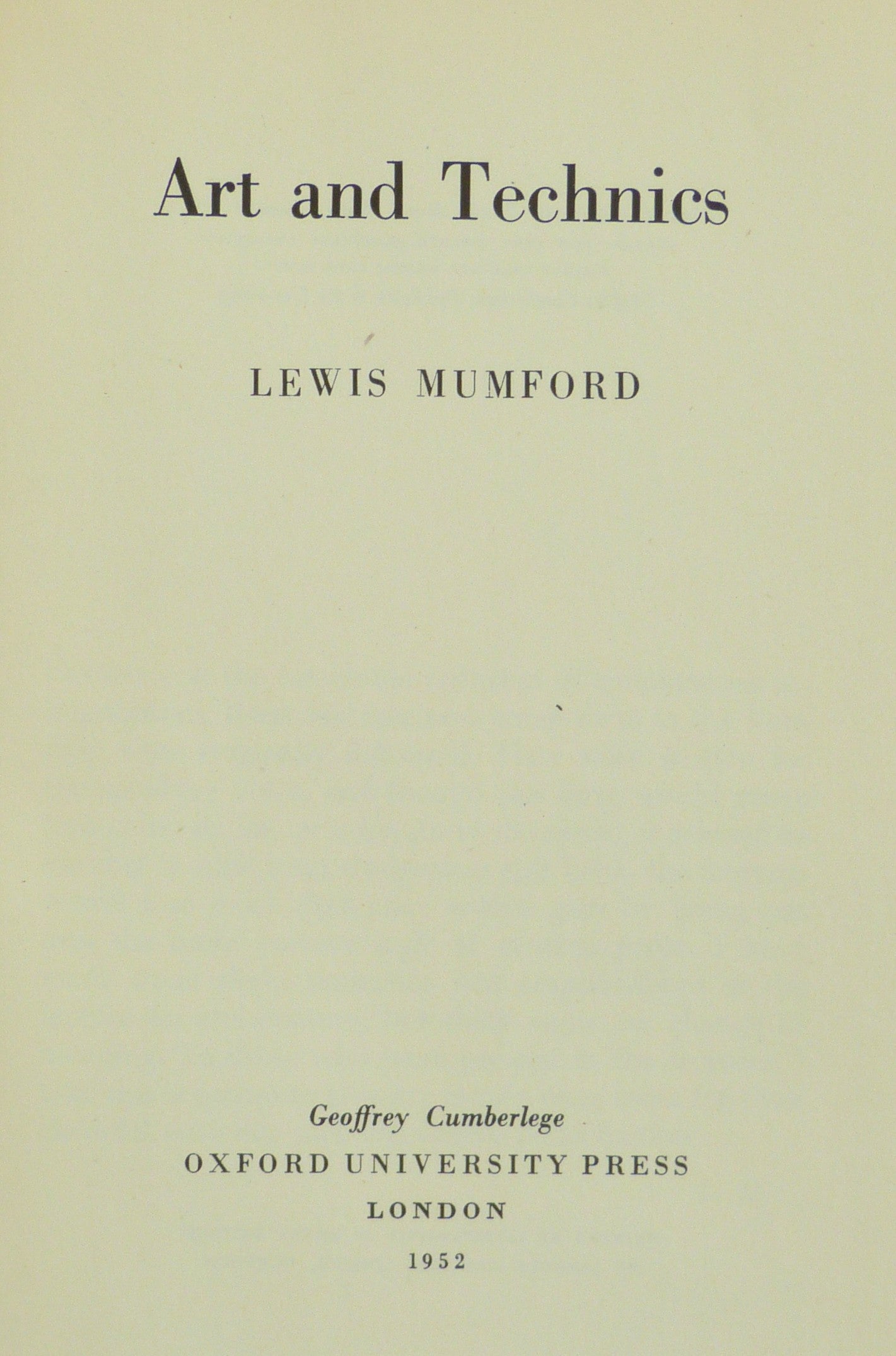 Art & Technics  By Mumford, L
