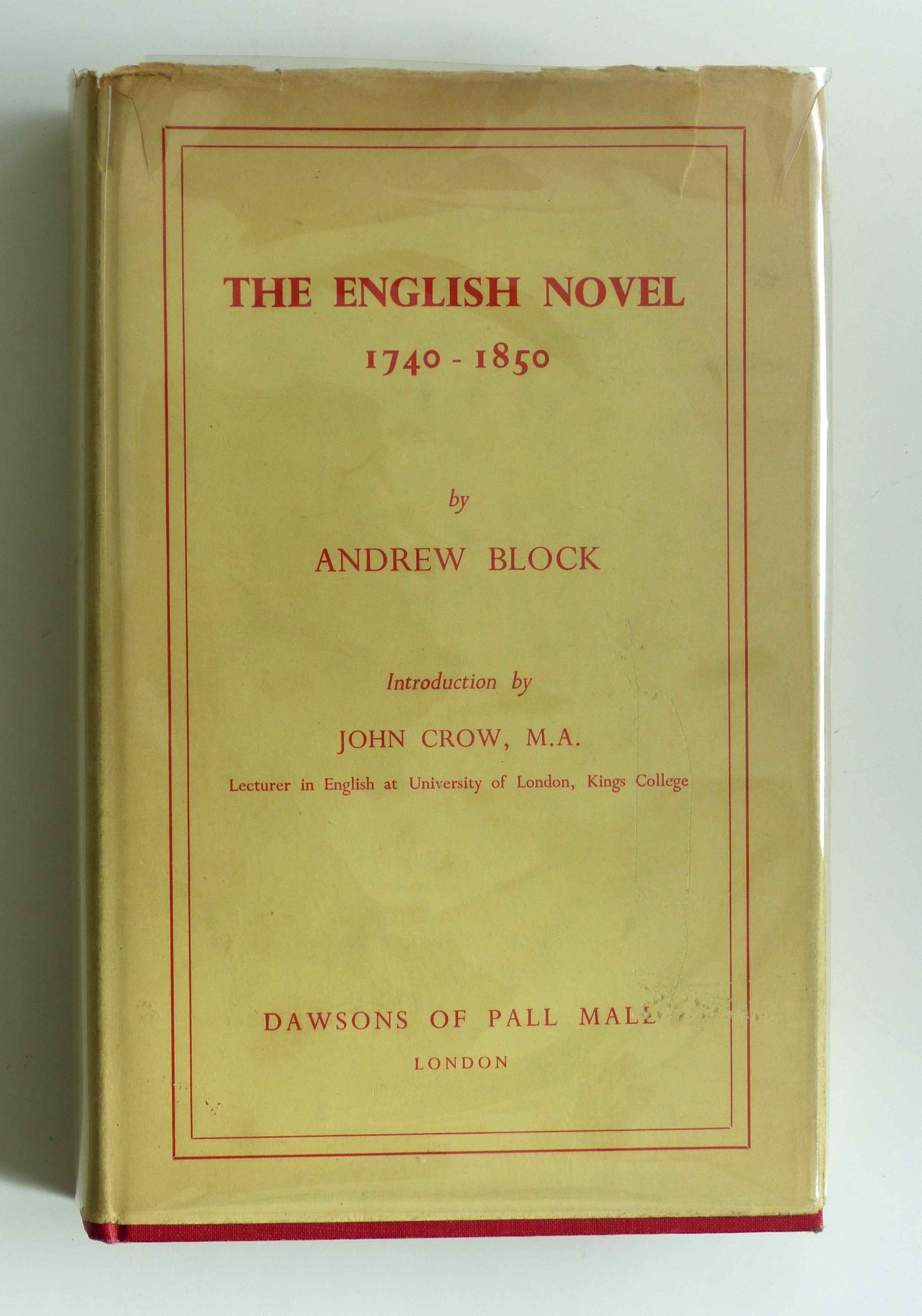 The English Novel 1740-1850 - signed copy by Block, A.