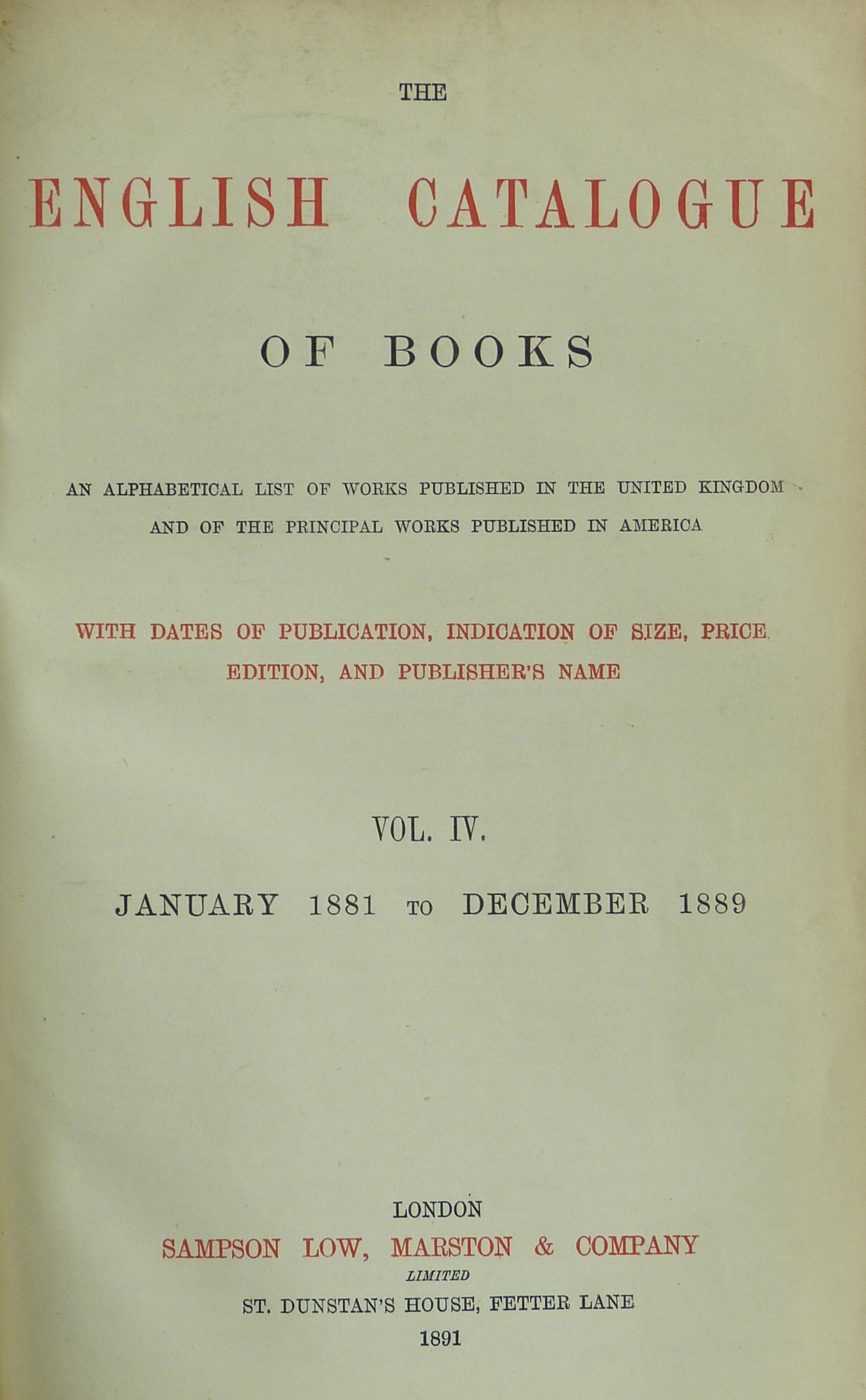 English Catalogue Of Books 1881-1889 Volume IV