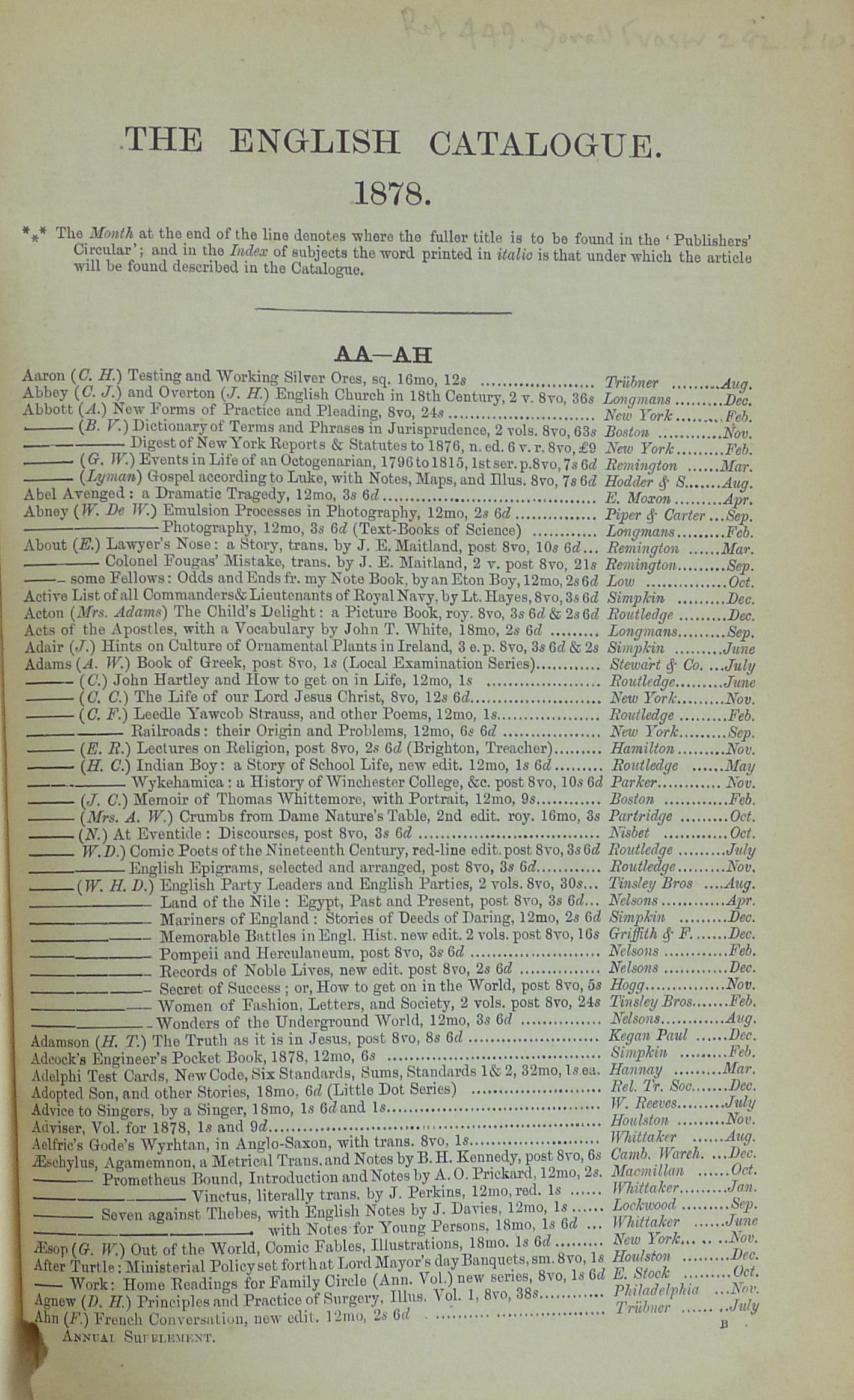 English Catalogue 1878