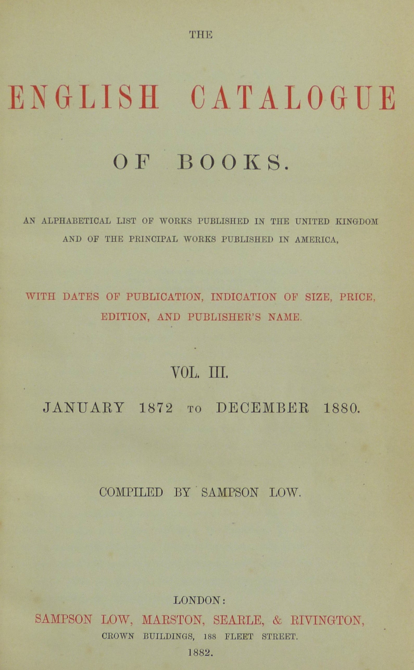 English Catalogue Of Books 1872-1880