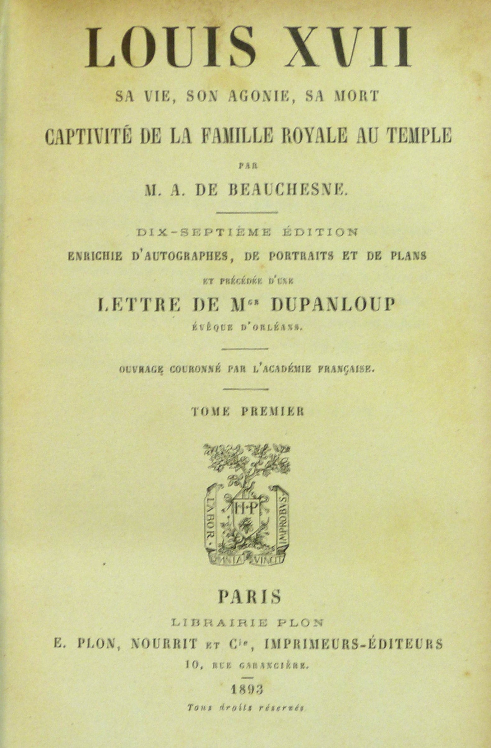 Louis XVII 2 volumes by Beauchainais A.