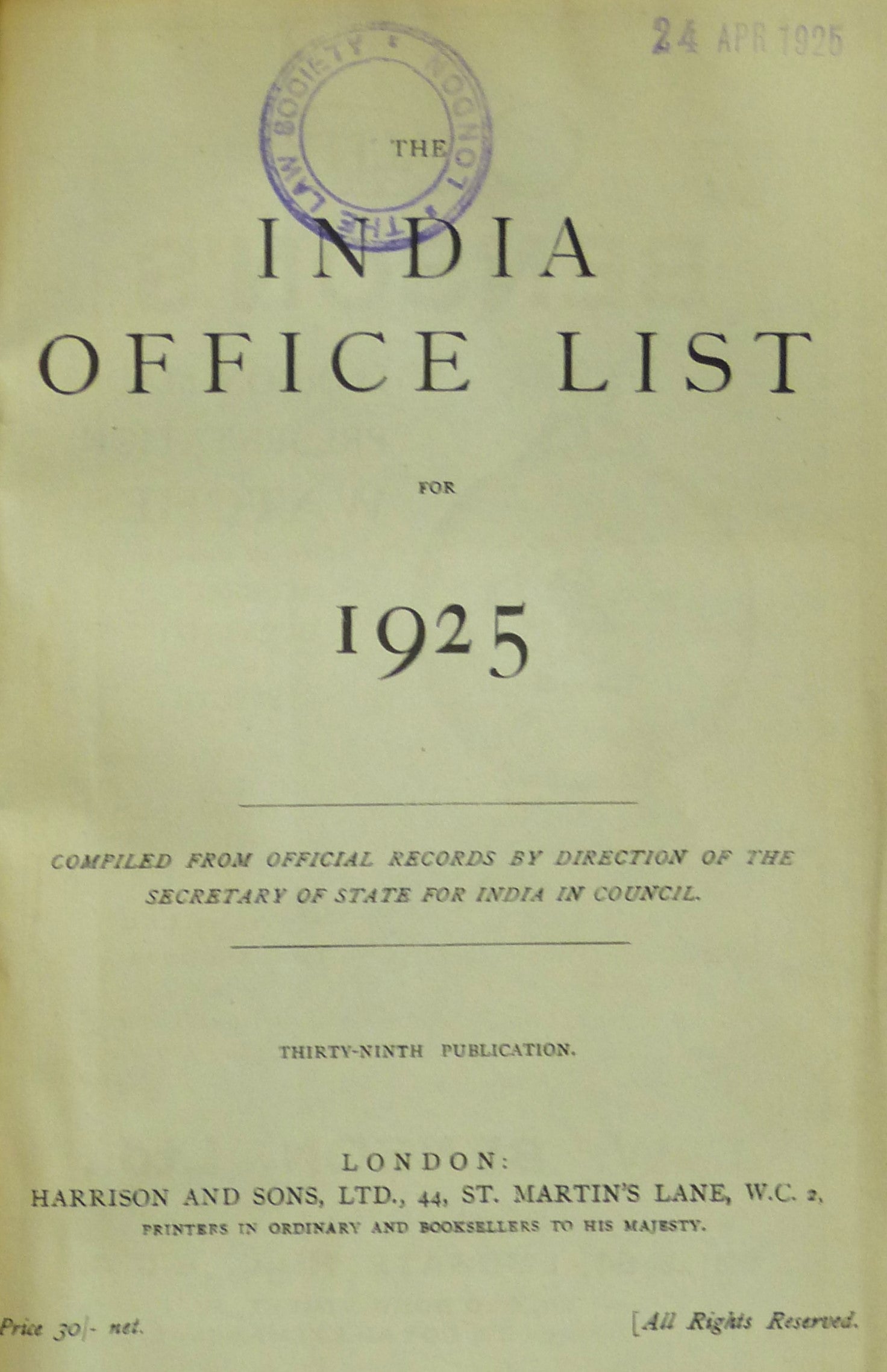 The India Office List 1925