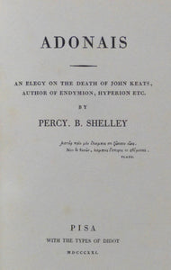 Adonais an Elegy on the Death of John keats, Author of Endymion, Hyperion Etc.  by Shelley, Percy B.