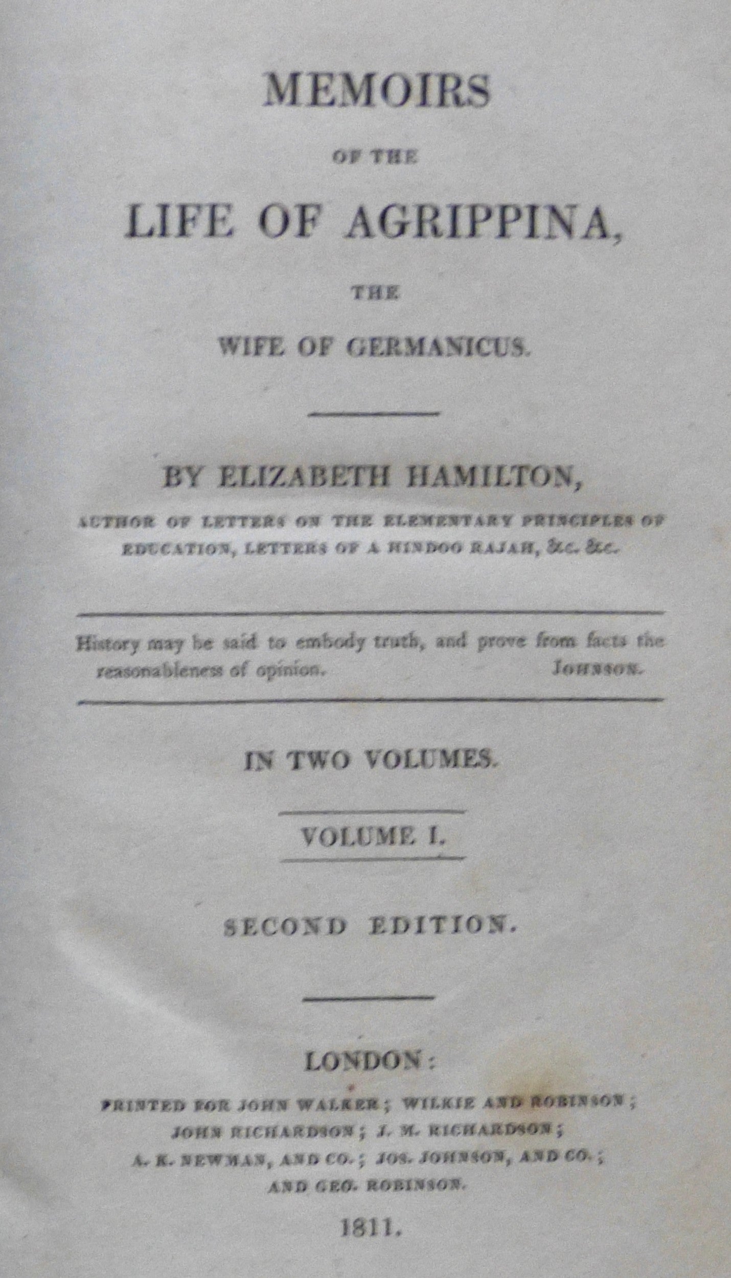 Memoirs of the Life of Agrippina, the Wife of Germanicus (2 Volumes) by Hamilton, Elizabeth