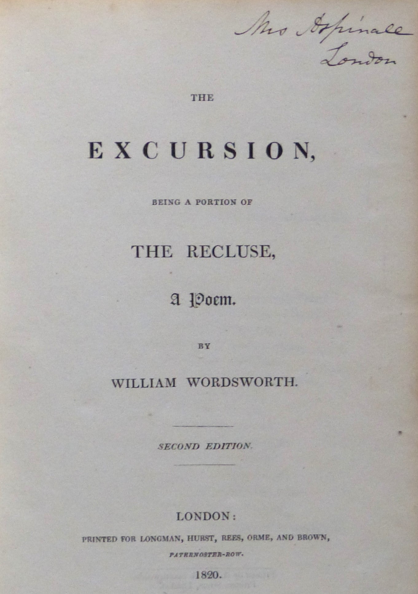 The Excursion, Being a Portion of the Recluse, a Poem by Wordsworth, William