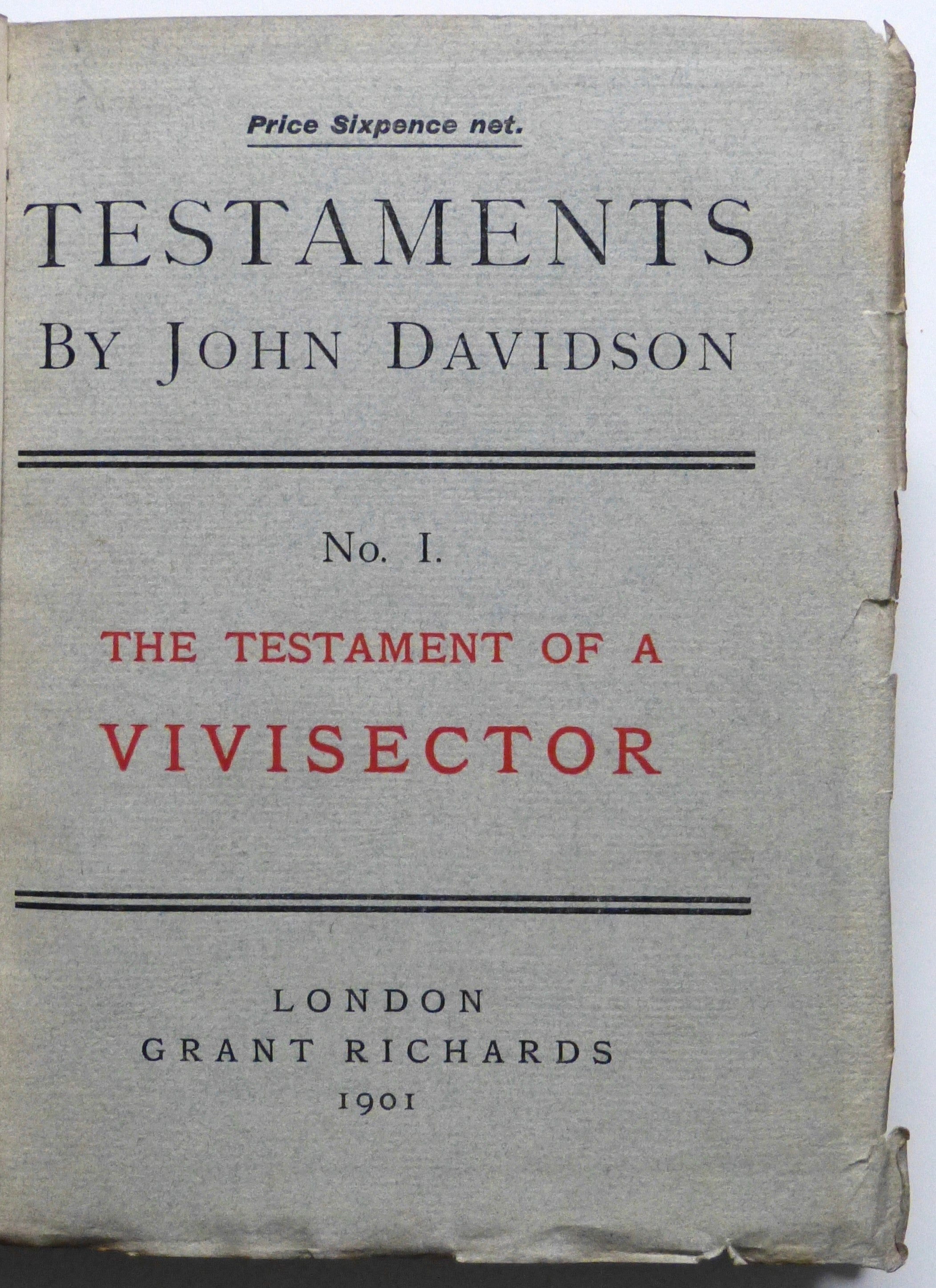 Testaments: No. I. The testament of a vivisector by  DAVIDSON, John