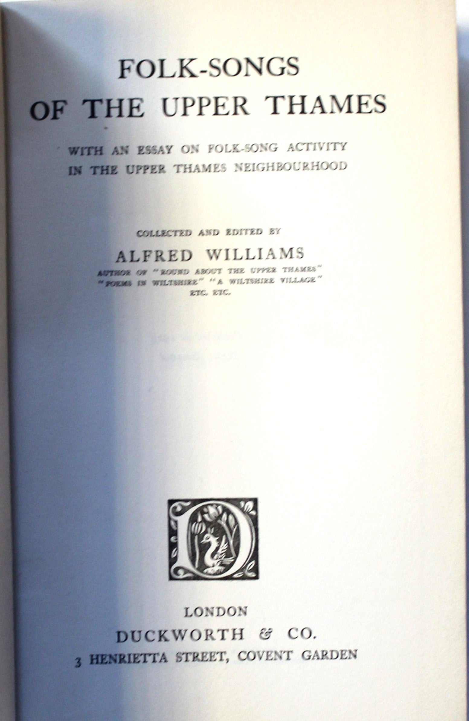 Folk Songs of The Upper Thames by WILLIAMS Alfred