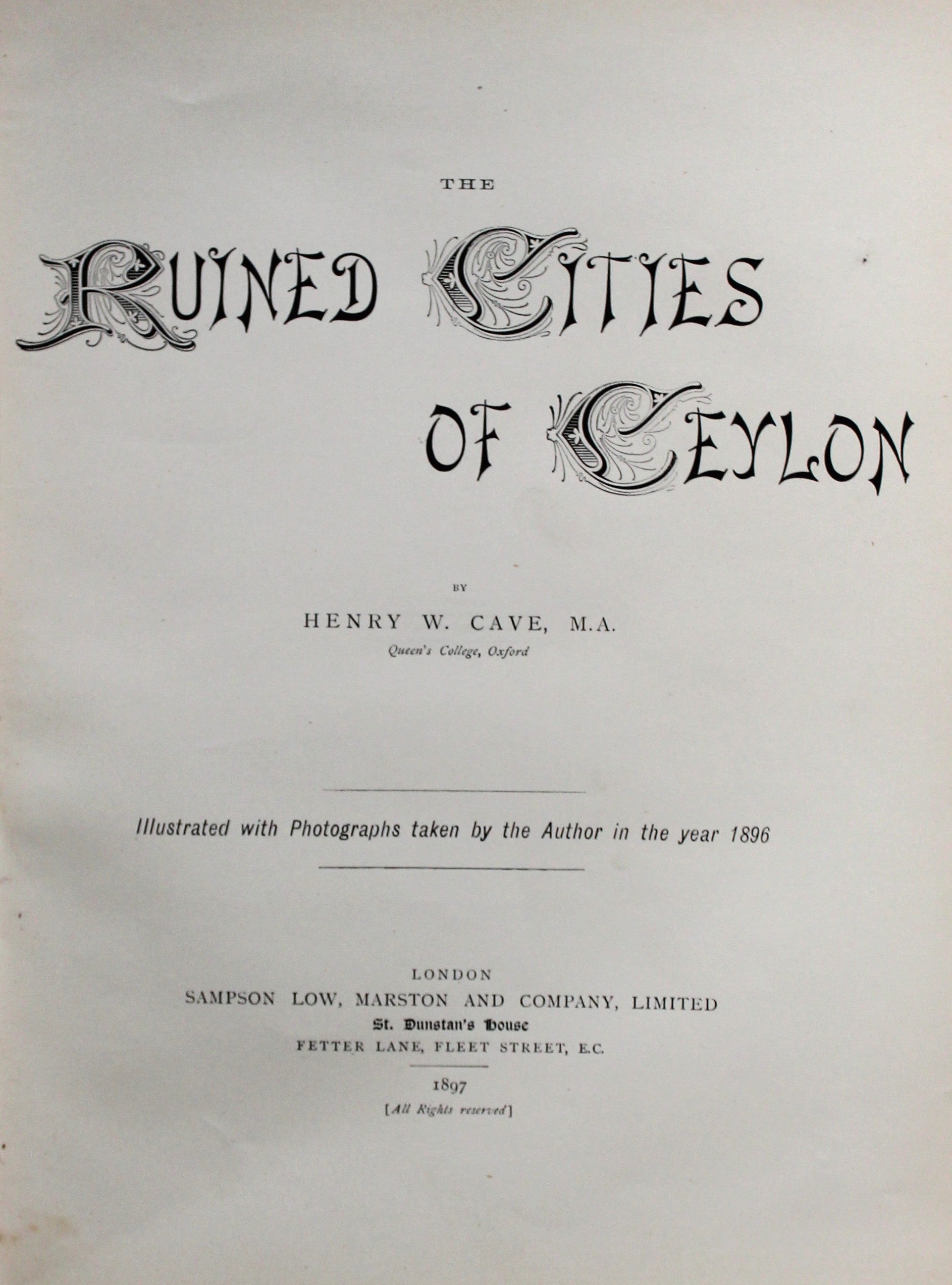 The Ruined Cities of Ceylon By Cave, Henry W.