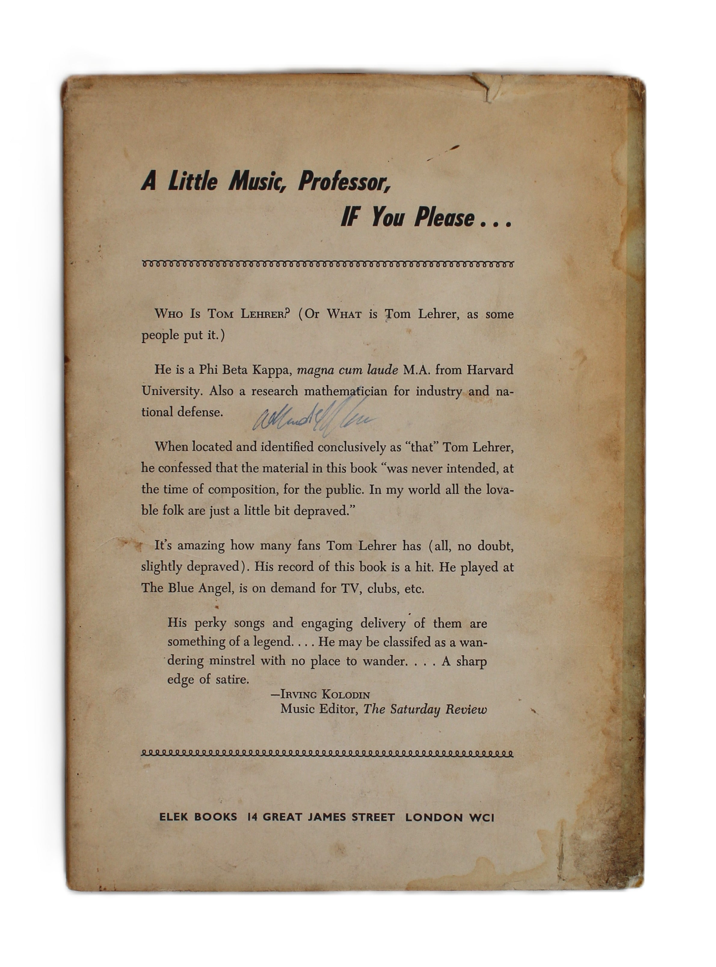 The Tom Lehrer Songbook, signed copy
