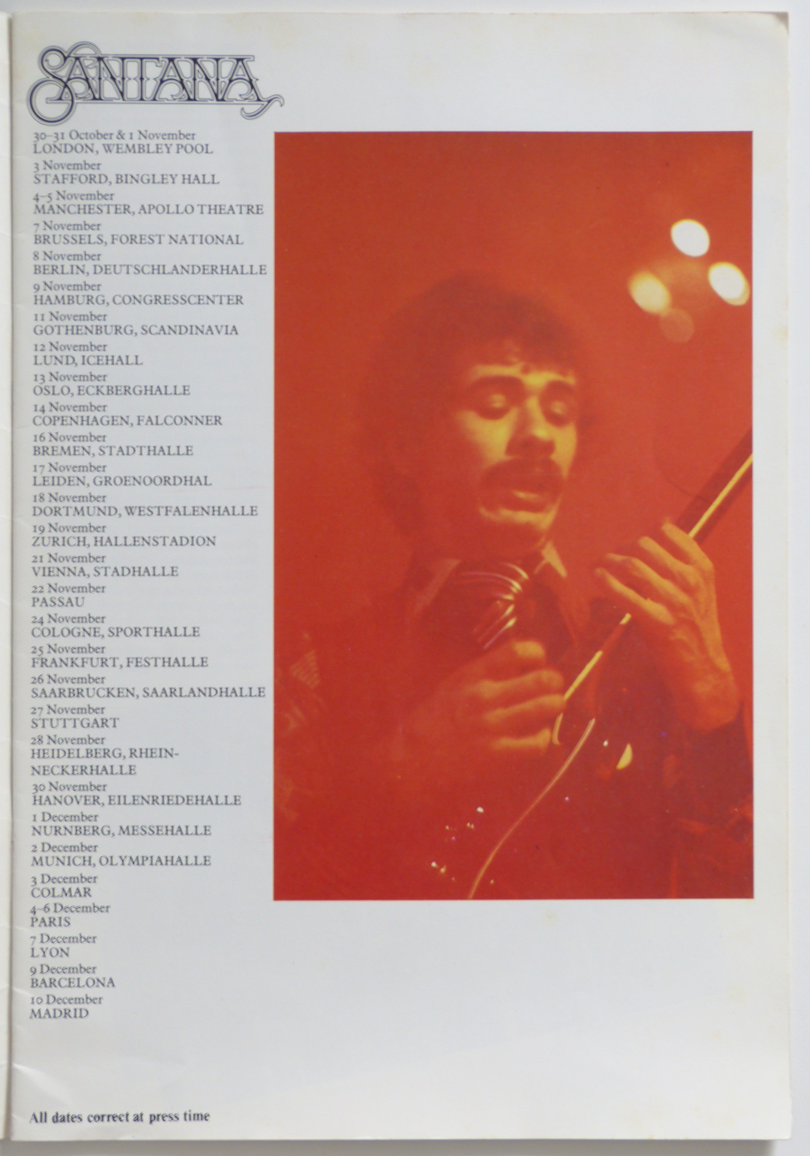 Santana European Tour 1978 Programme