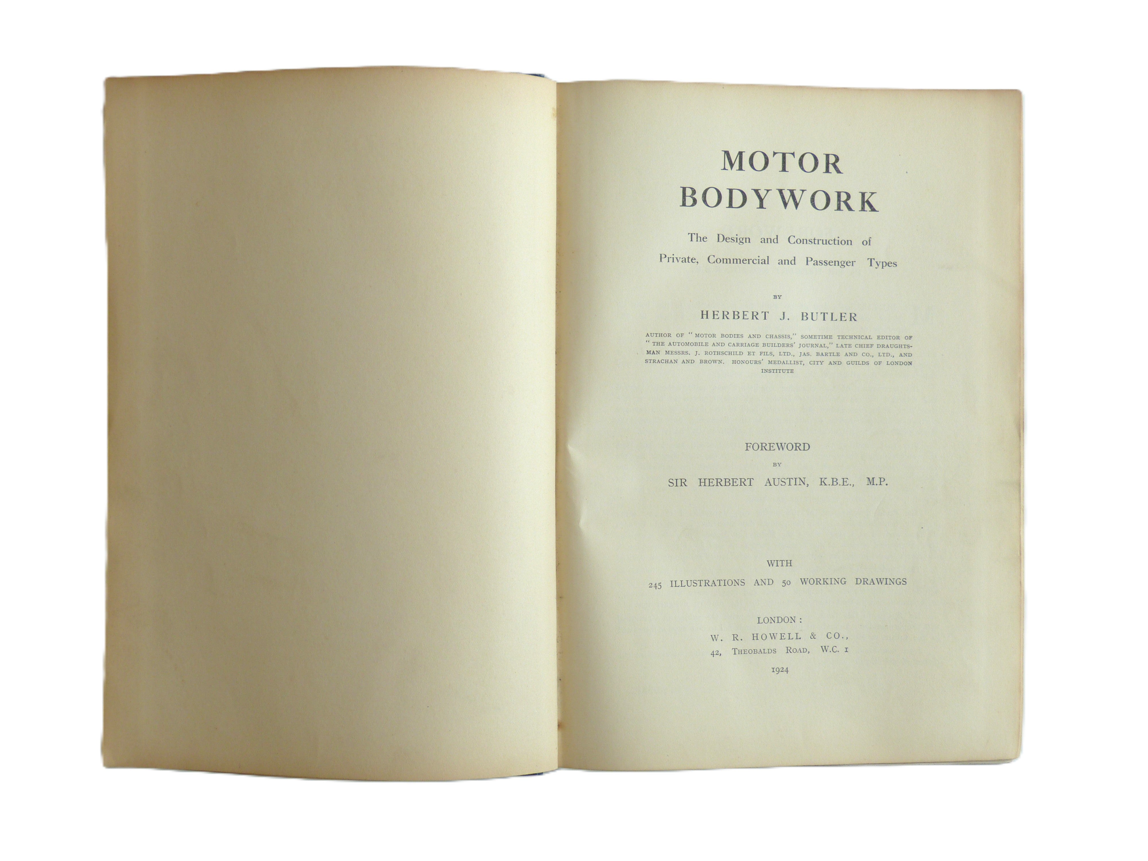 MOTOR BODYWORK The Design and Construction of Private, Commercial and Passenger Types by Butler, Herbert J