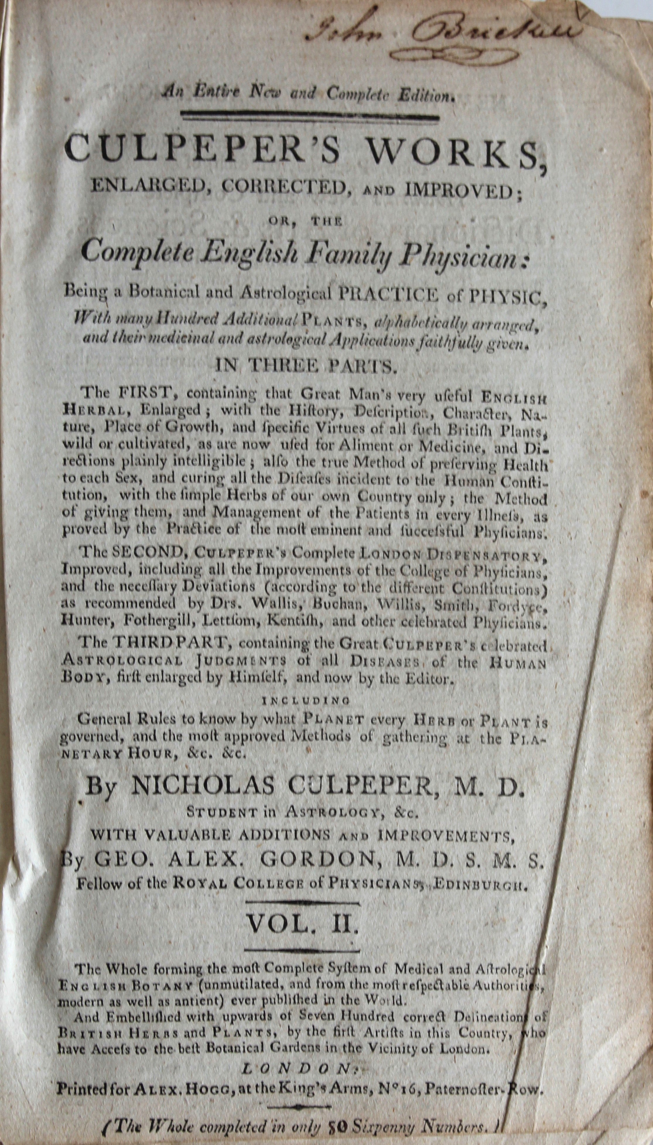 Culpeper's Pharmacopoeia Londinensis Or The London Dispensatory by Culpeper